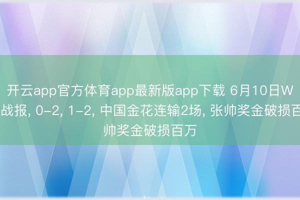 开云app官方体育app最新版app下载 6月10日WTA战报, 0-2, 1-2, 中国金花连输2场, 张帅奖金破损百万
