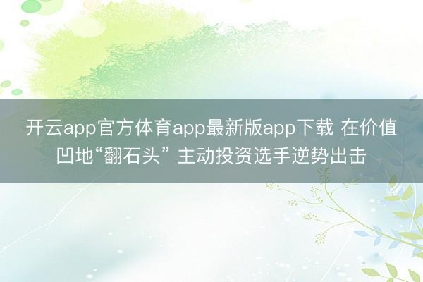 开云app官方体育app最新版app下载 在价值凹地“翻石头” 主动投资选手逆势出击