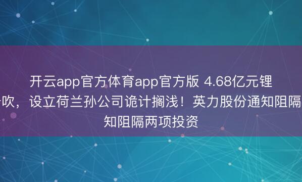 开云app官方体育app官方版 4.68亿元锂电收购告吹，设立荷兰孙公司诡计搁浅！英力股份通知阻隔两项投资